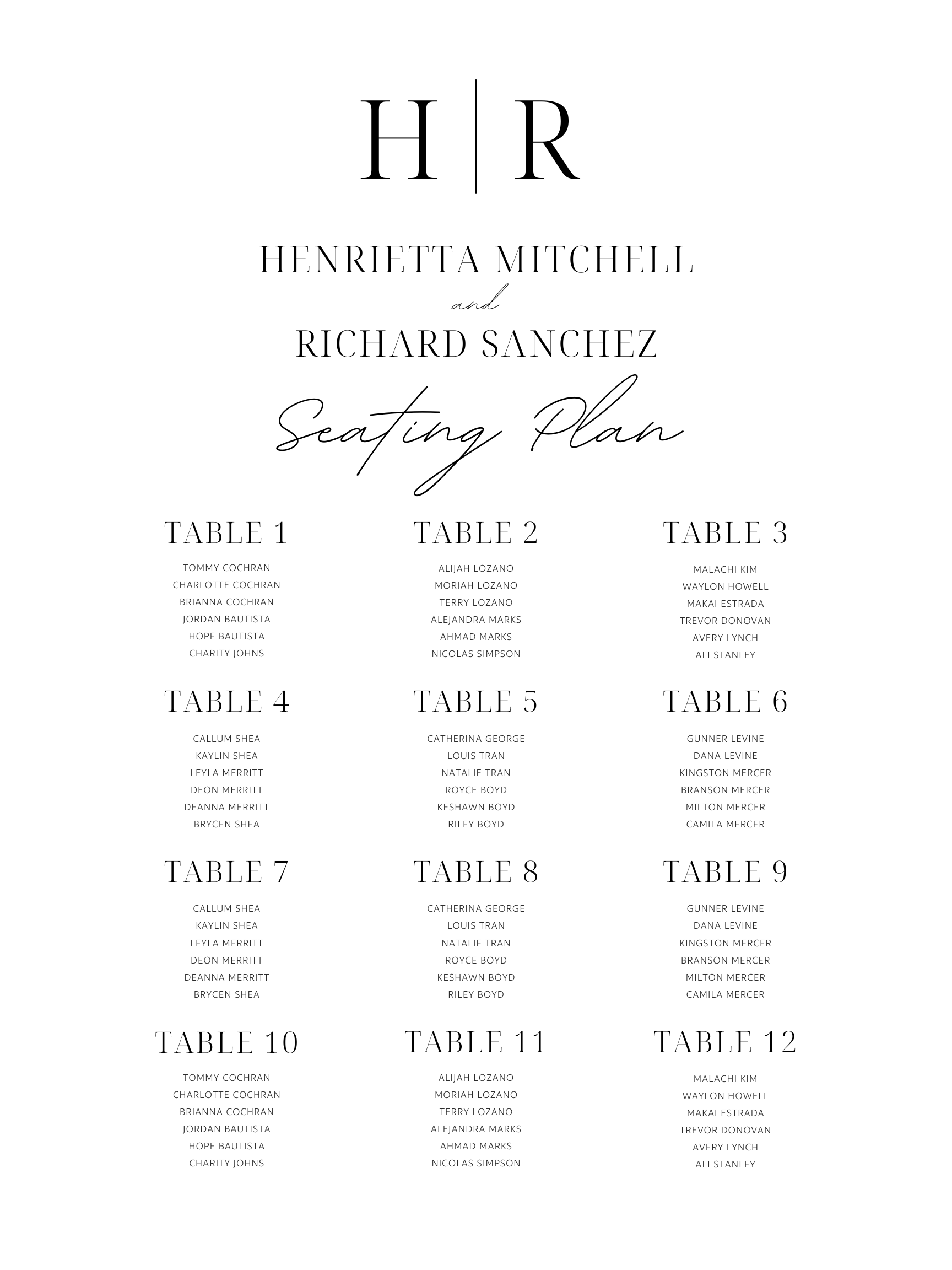Seating Chart (Easel Not Included)